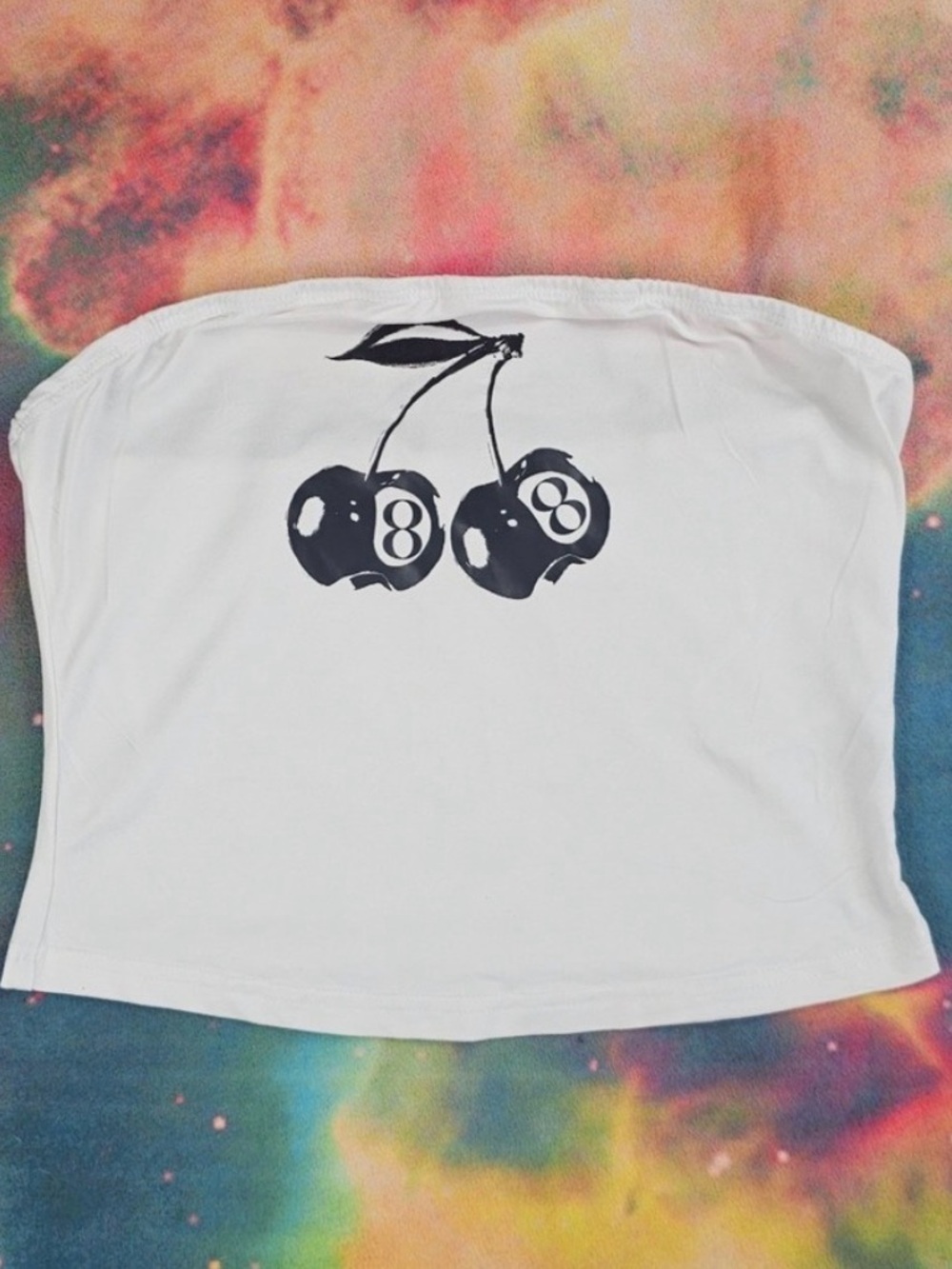 White Tube Top Cherry‎ Graphic Sleeveless Crop Top Y2K Style